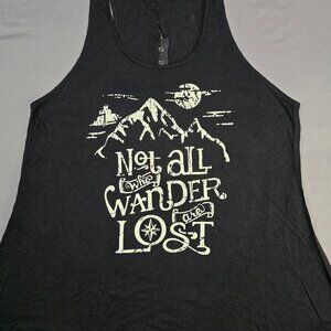 Not All Who Wander Are Lost XL Split Open Back Tank Top Black